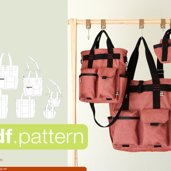 Tote bag set PDF digital sewing pattern -Kanoko- (3 sizes)