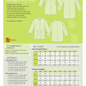 PDF sewing pattern Women Straight Cut Coat -Bamboo- (size 34-48) Waffle Patterns