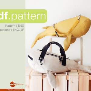 PDF sewing pattern Whale accessory bag, Novelty bag -Walvis- animal shaped bag, plushie bag