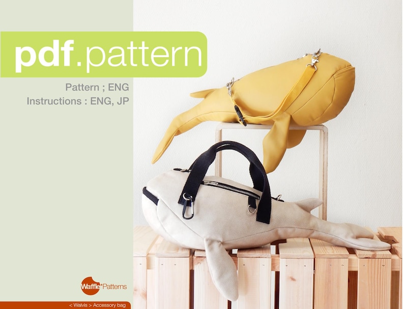 Waffle Patterns pdf digital sewing patterns / Walvis, whale, Accessory bag, novelty bag, animal shaped bag, plushie bag