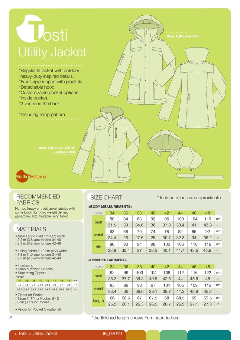 PDF Sewing Pattern Women Utility Jacket tosti size 3448 Etsy UK