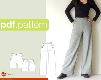 PDF sewing pattern for Women Wide pants -Walnoot- (size 34-48)