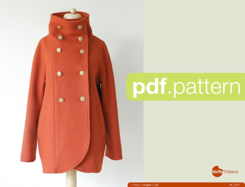 PDF sewing pattern Women Raglan Coat -Yuzu- (size 34-48) Waffle Patterns