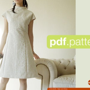 PDF sewing pattern Women high neck dress -Snowball- (size 34-48)