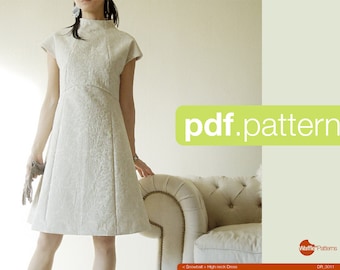 PDF sewing pattern Women high neck dress -Snowball- (size 34-48)