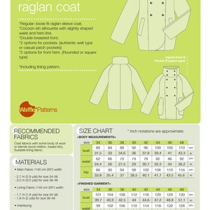 PDF sewing pattern Women Raglan Coat -Yuzu- (size 34-48) Waffle Patterns