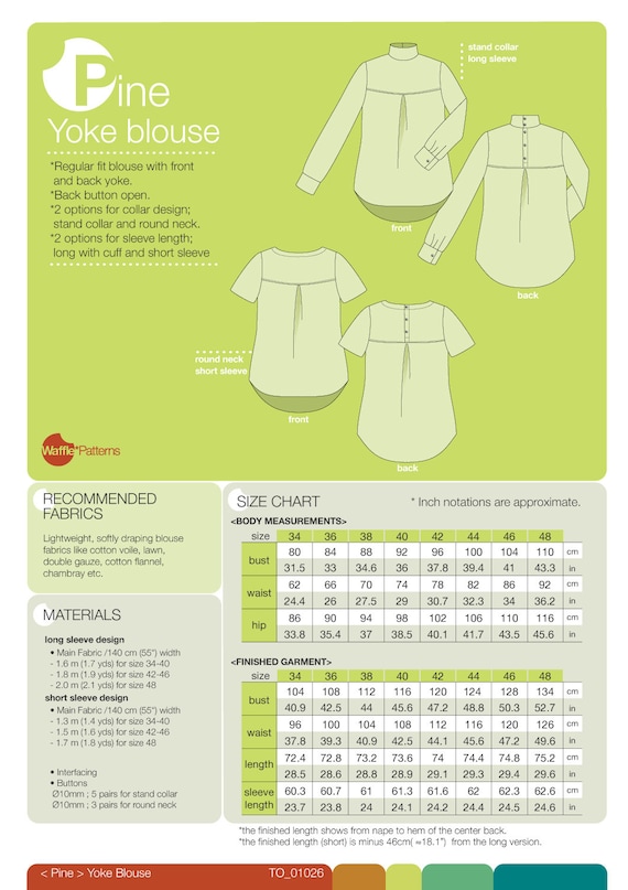 PDF Sewing Pattern Women Yoke Blouse -pine- (size 34-48) - Etsy