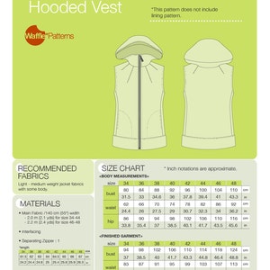 PDF sewing pattern. Women Hooded Vest -Dropje- (size 34-48) Waffle Patterns