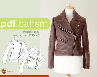 Biker Jacket digital sewing pattern; (size EU 32-54) (PDF download) riders, leather moto jacket -Sango-