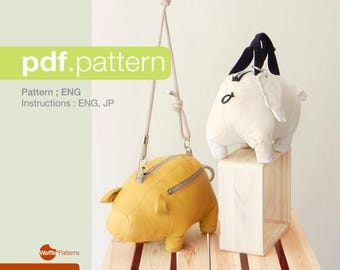 PDF Sewing Pattern for Piggy bank Accessory bag -Biggetje- Novelty Plushie bag, Animal Shaped Bag, statement bag, digital download
