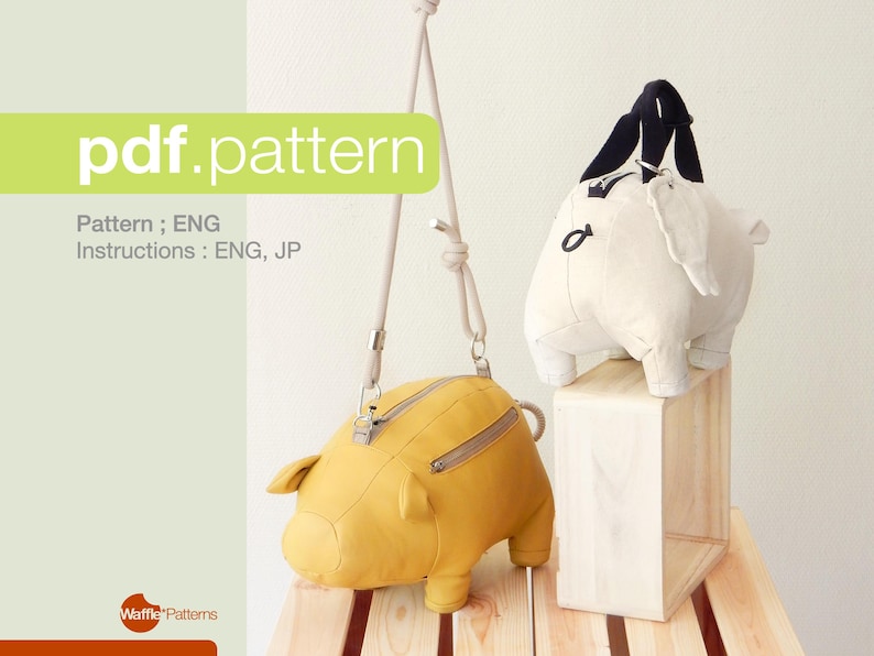 Waffle Patterns pdf sewing patterns / Biggetje, Piggy bank, Novelty bag, Accessory bag, statement bag, animal shaped bag, plushie bag, digital download