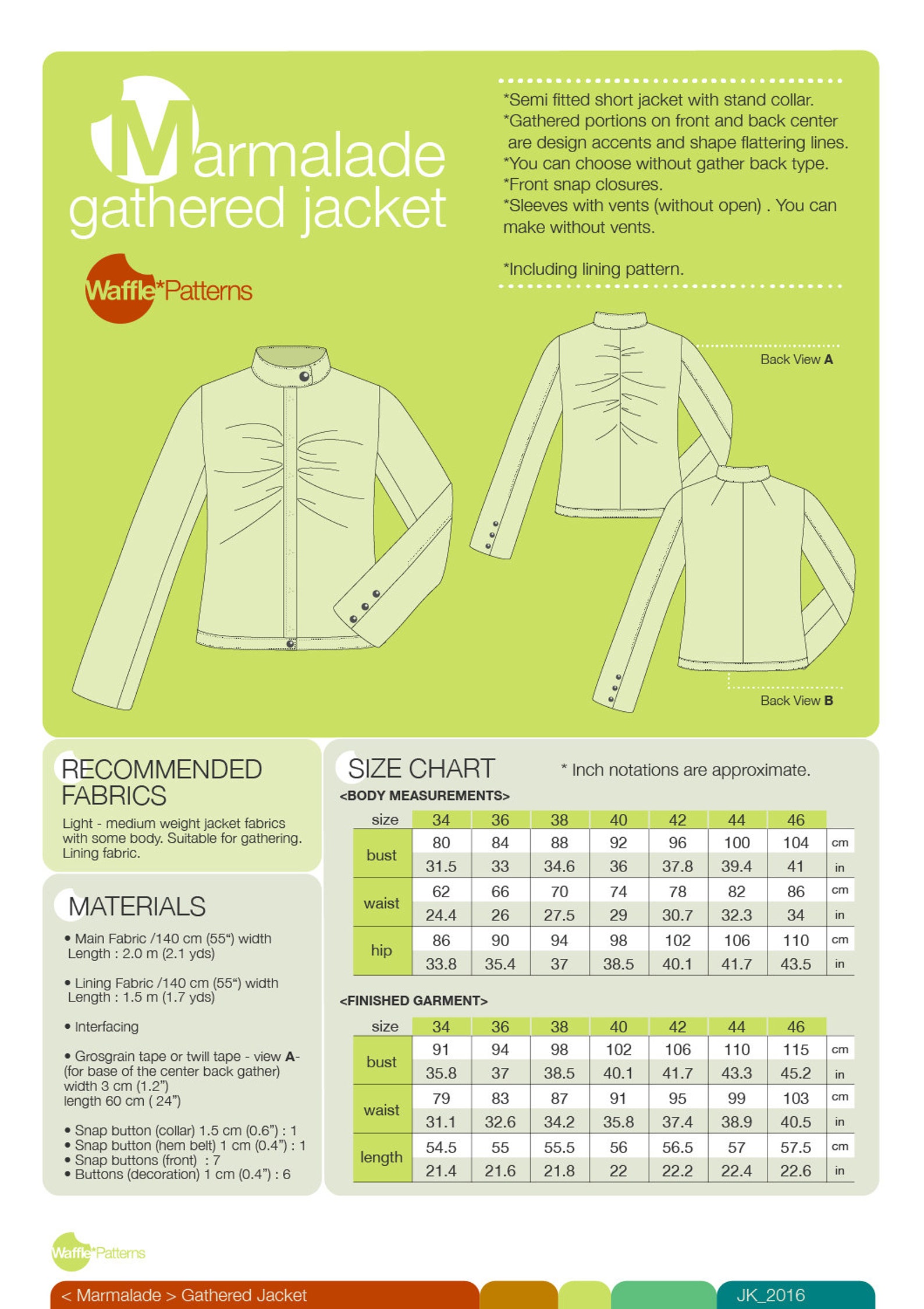 PDF Sewing Pattern Women Gathered Jacket marmalade size Etsy