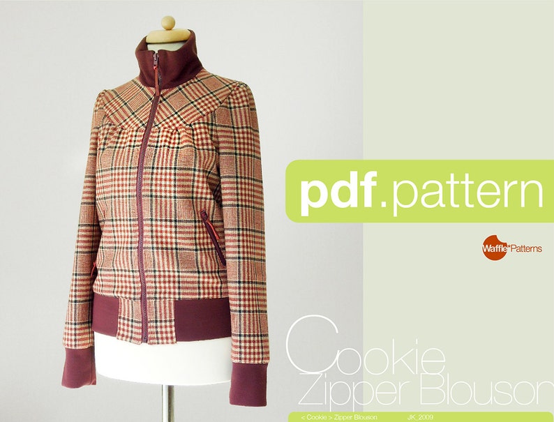 PDF sewing pattern. Women Zipper Blouson -Cookie- (size 34-48) Waffle Patterns