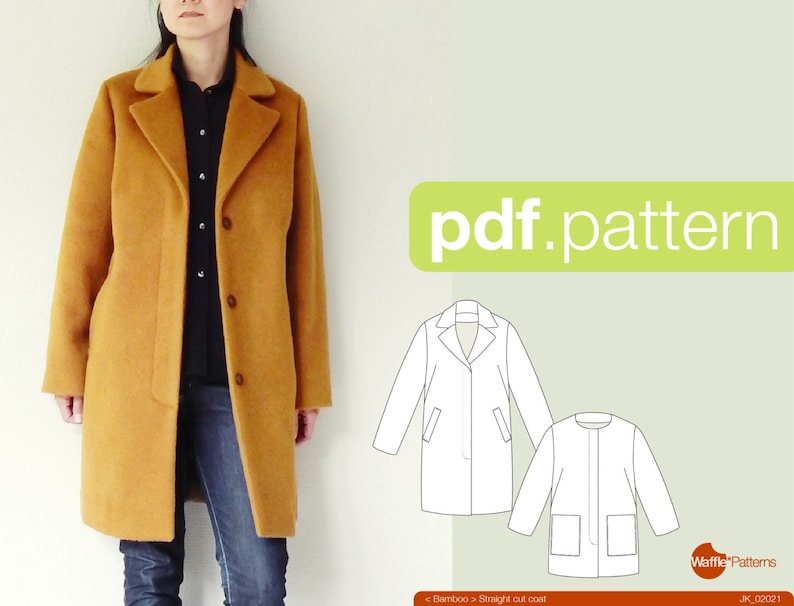 PDF sewing pattern Women Straight Cut Coat -Bamboo- (size 34-48) Waffle Patterns