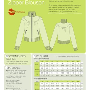 PDF sewing pattern. Women Zipper Blouson -Cookie- (size 34-48) Waffle Patterns
