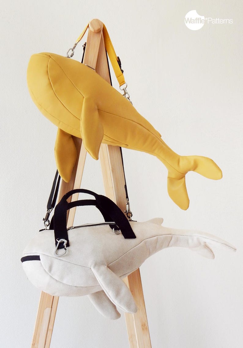 Waffle Patterns pdf digital sewing patterns / Walvis, whale, Accessory bag, novelty bag, animal shaped bag, plushie bag