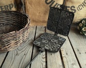 French Antique Wafer Iron with lovely flower Decor