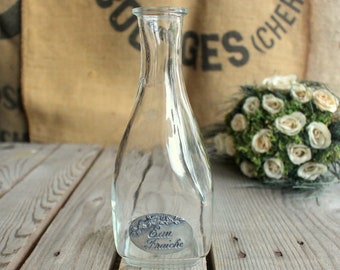 French Water Carafe - Eau Fraîche - Carafe with Pewter Label - Vintage Water Jug - Small Water Carafe - 50 cl Carafe - French Glassware