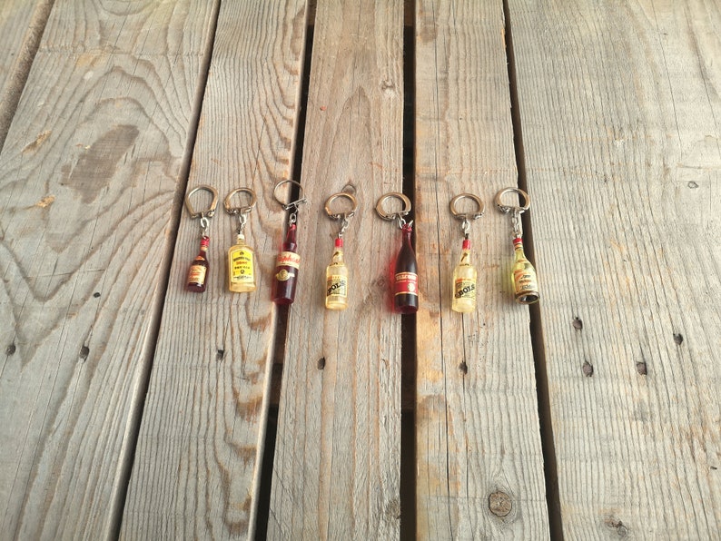 Set of 7 French Vintage Advertising Bottle Key Rings