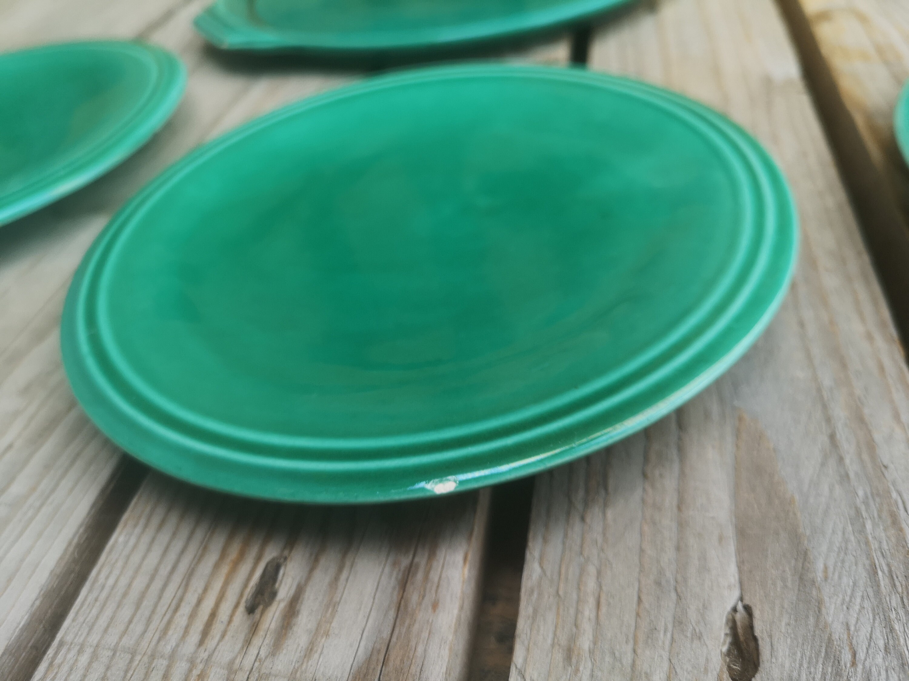 Green Ceramic Dessert Set with 5 Plates and one Round Serving Etsy