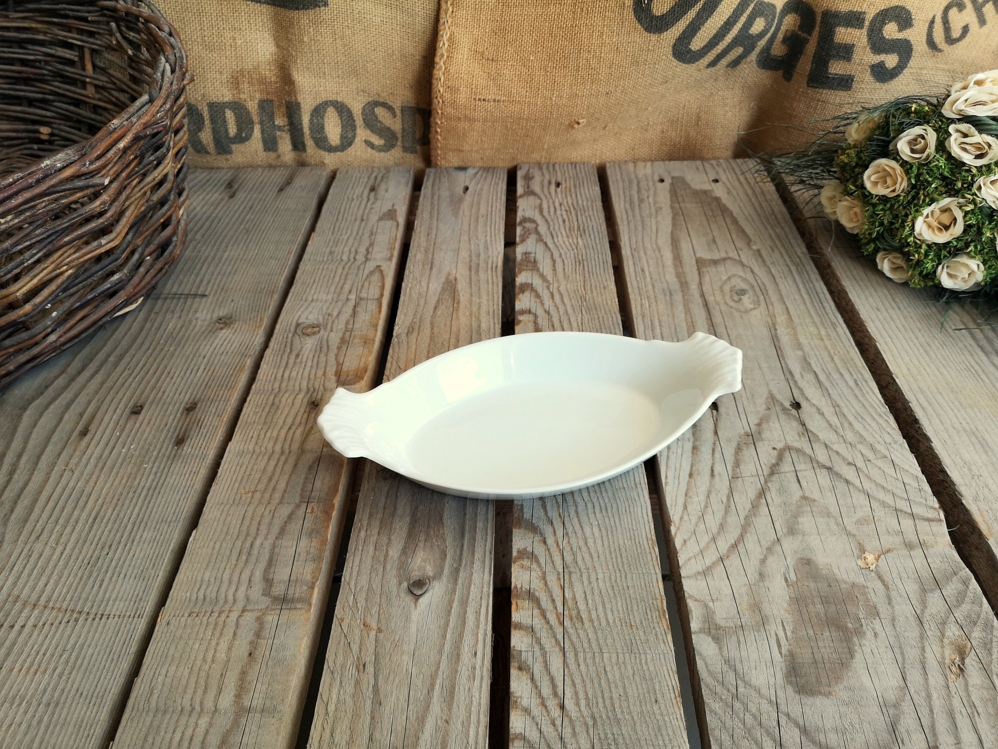 Petit Plat Ovale en Porcelaine Blanche Apilco