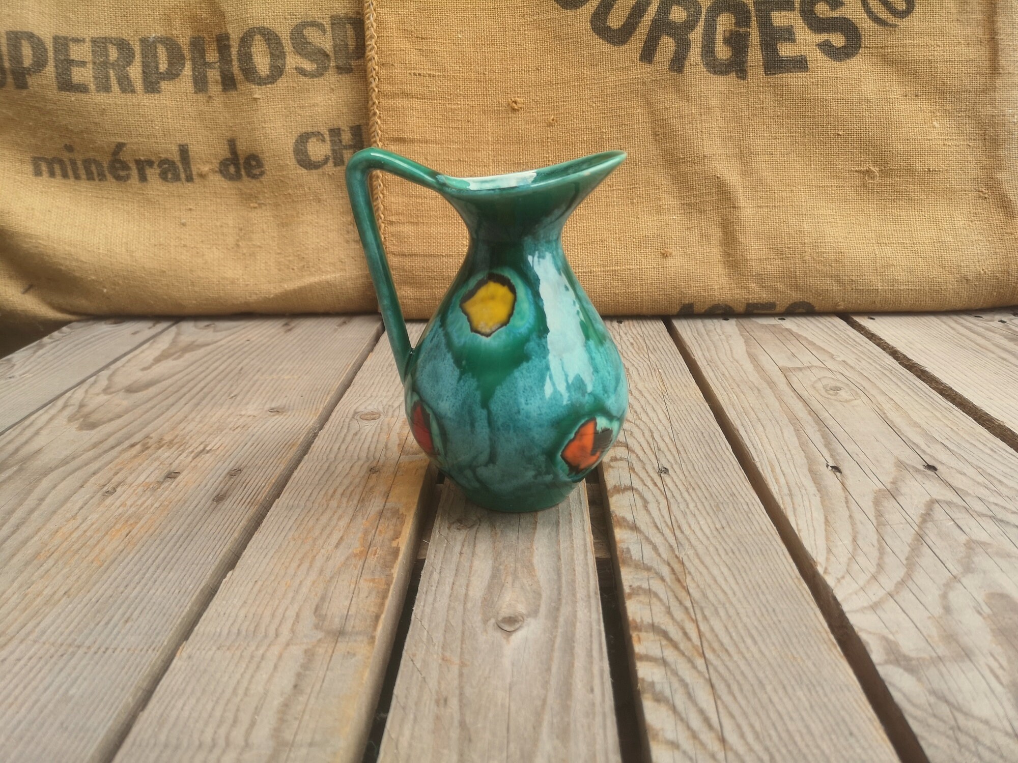 Petit Pichet en Céramique Décor Modern Vert avec Des Taches de Couleurs Poet Laval