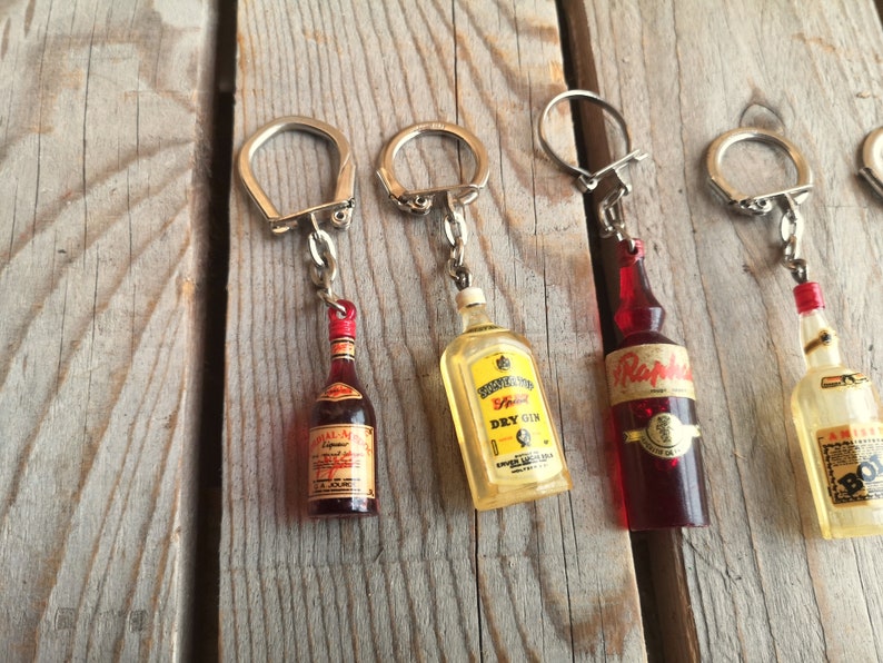 Set of 7 French Vintage Advertising Bottle Key Rings