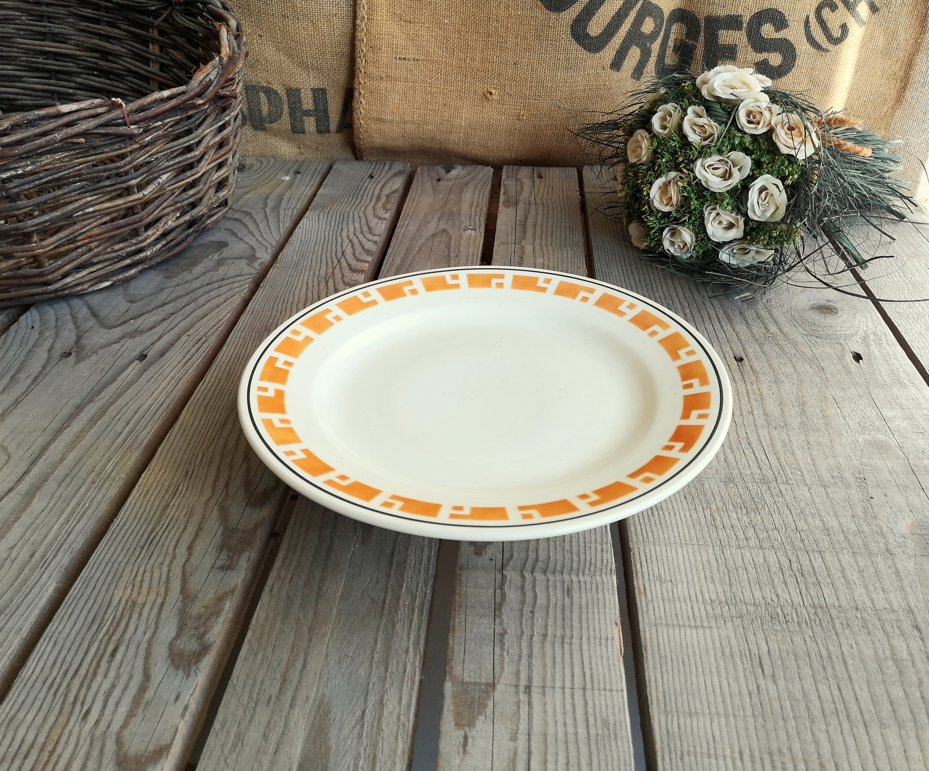 Compotier en Céramique Salins Charbonnier avec Décor Géométrique Jaune Moutarde