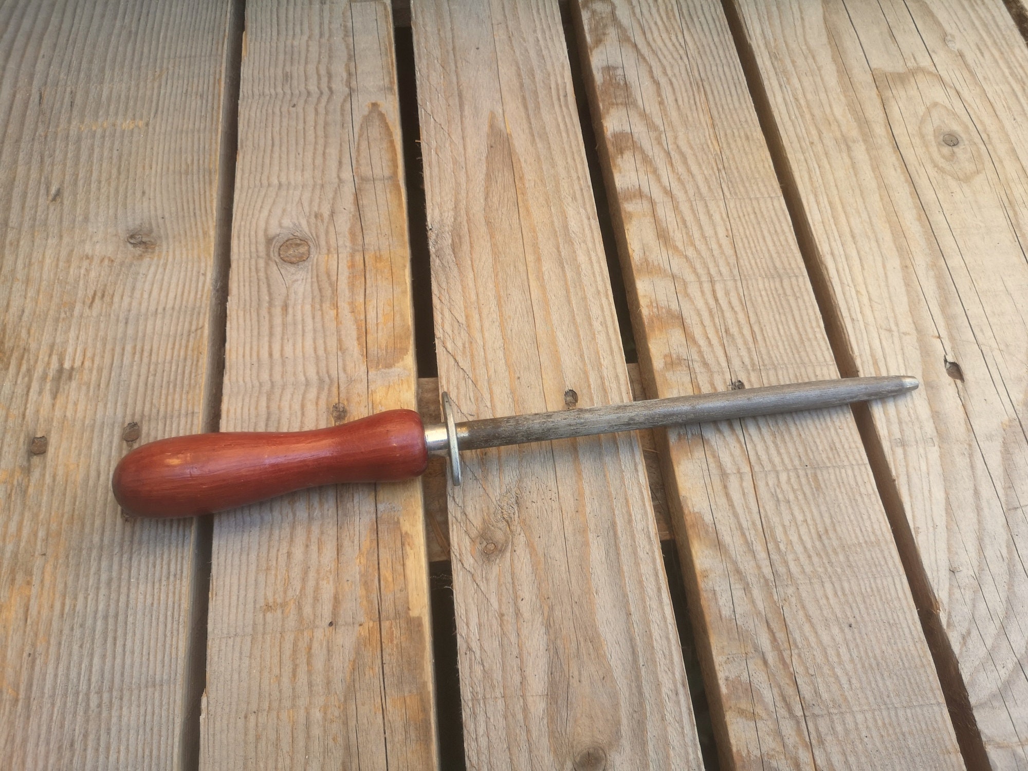Vintage Knife Sharpener with Wood Handle signed Fischer Etsy