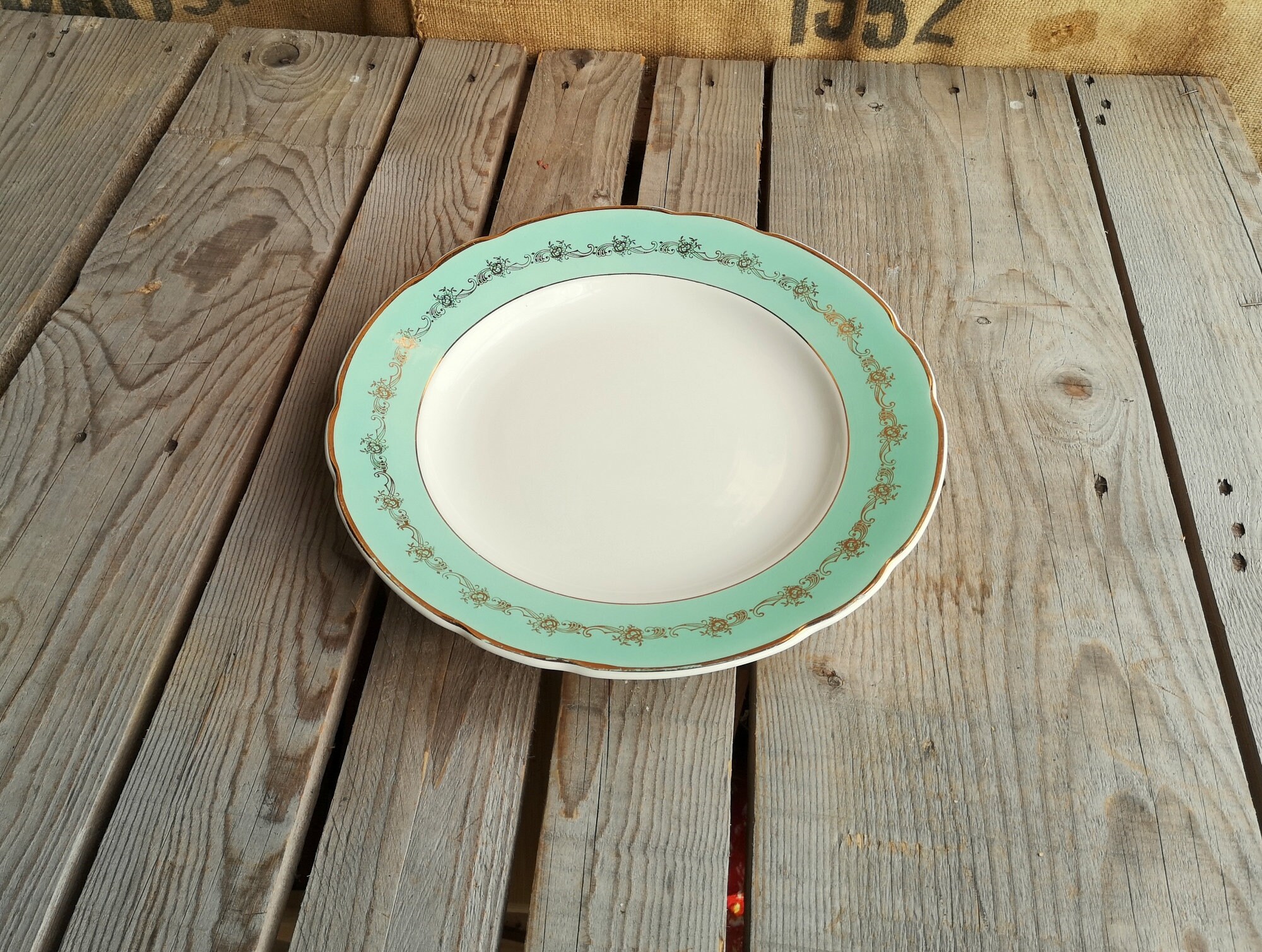 Mint Green Rim Serving Plate with Golden Decor Etsy