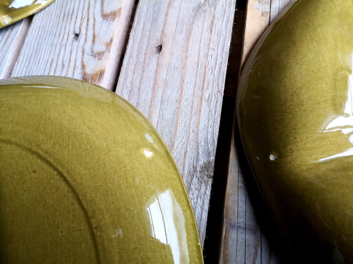 Satz von 4 geteilte Platte in grüner Keramik signiert Salins | Etsy