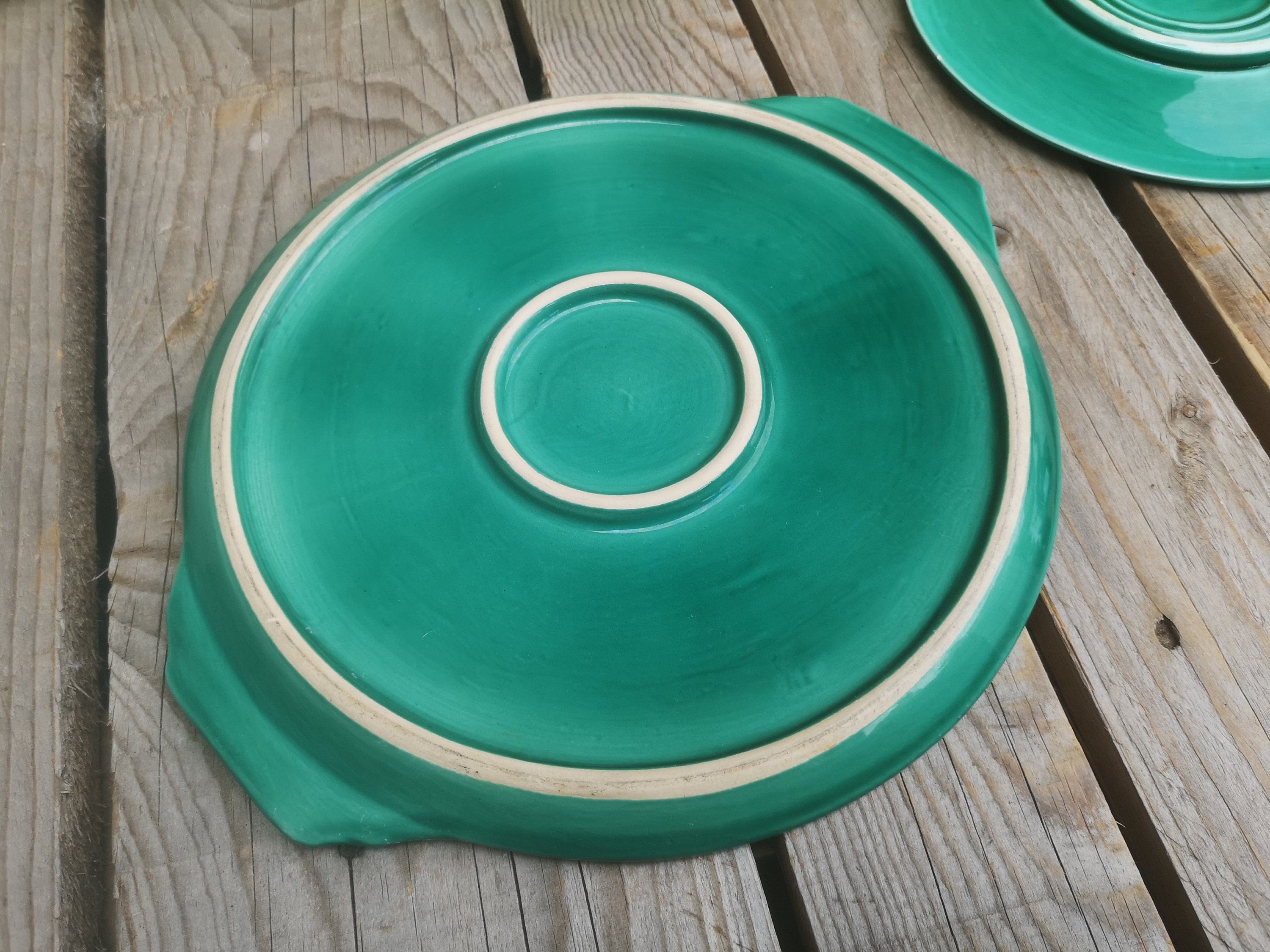 Green Ceramic Dessert Set with 5 Plates and one Round Serving Etsy