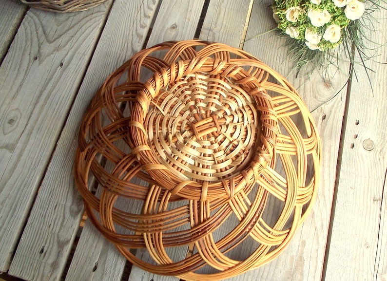 Wicker Fruit Basket Vintage Woven Basket Table Centerpiece Etsy