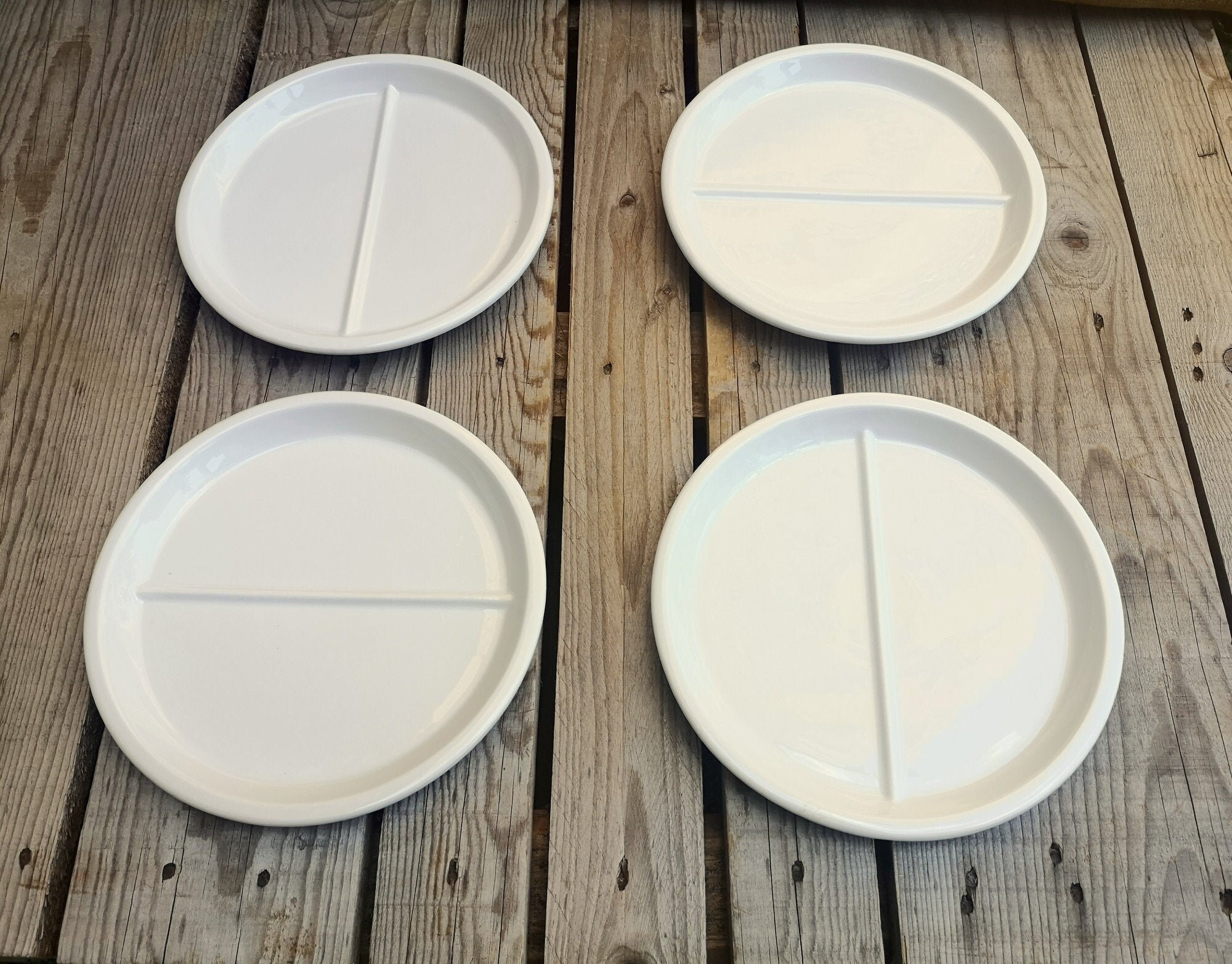 4 Assiettes à Compartiment Pillivuyt en Porcelaine Blanche
