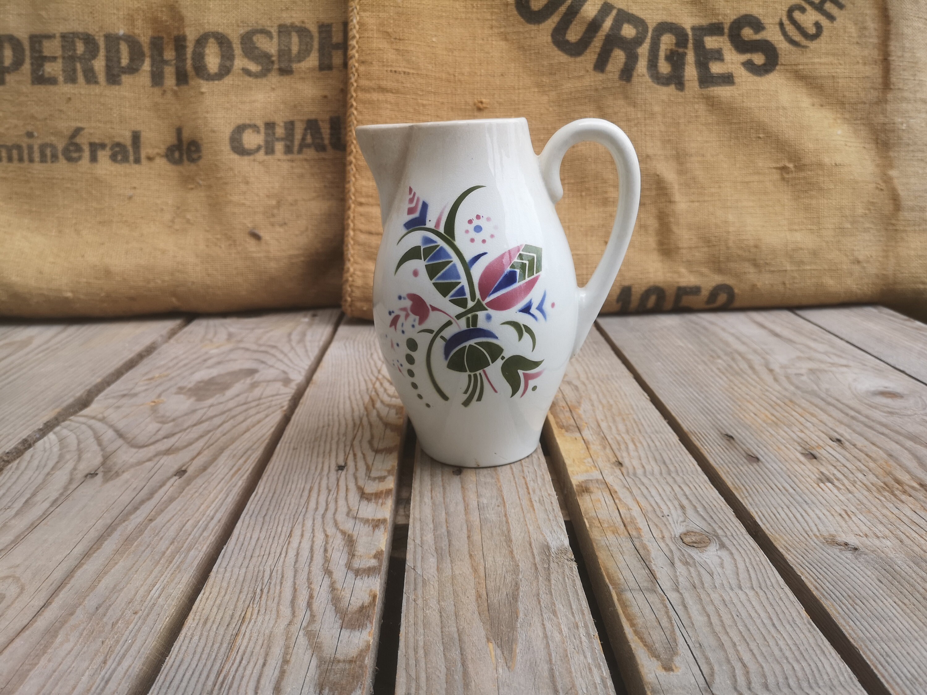 Pichet en Céramique Ancien Art Déco Signé Lunéville Pour Galeries Lafayette
