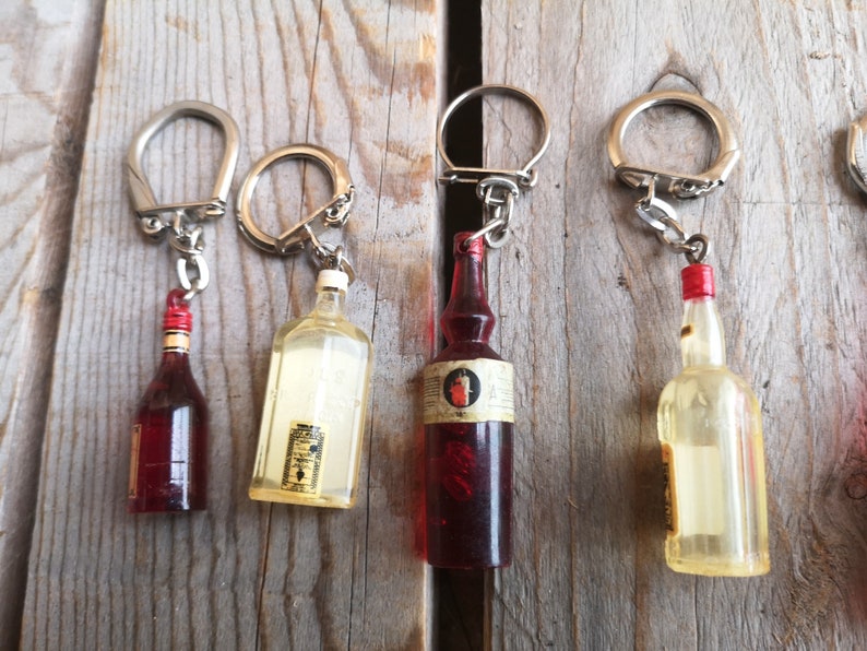 Set of 7 French Vintage Advertising Bottle Key Rings