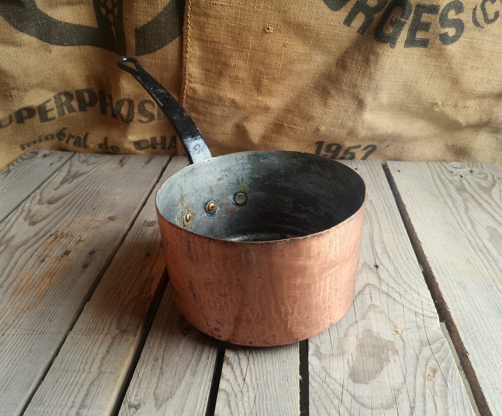 Casserole en Cuivre avec Poignée Fonte