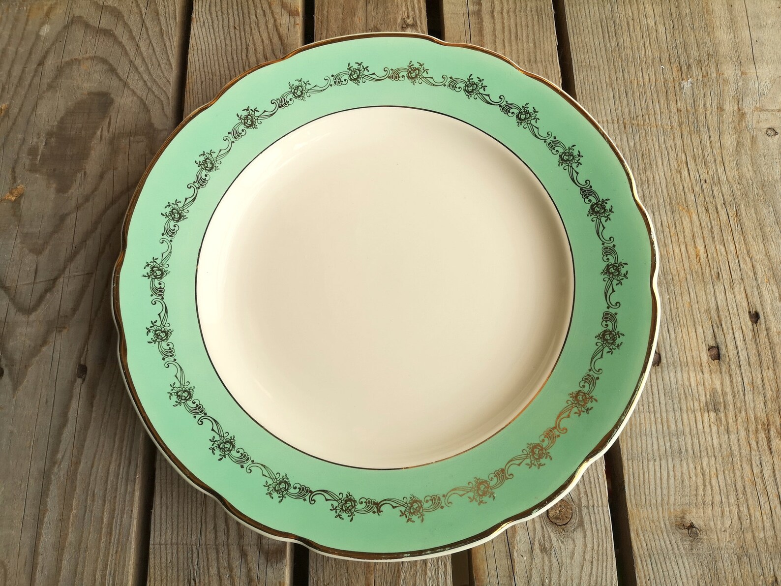 Mint Green Rim Serving Plate with Golden Decor Etsy
