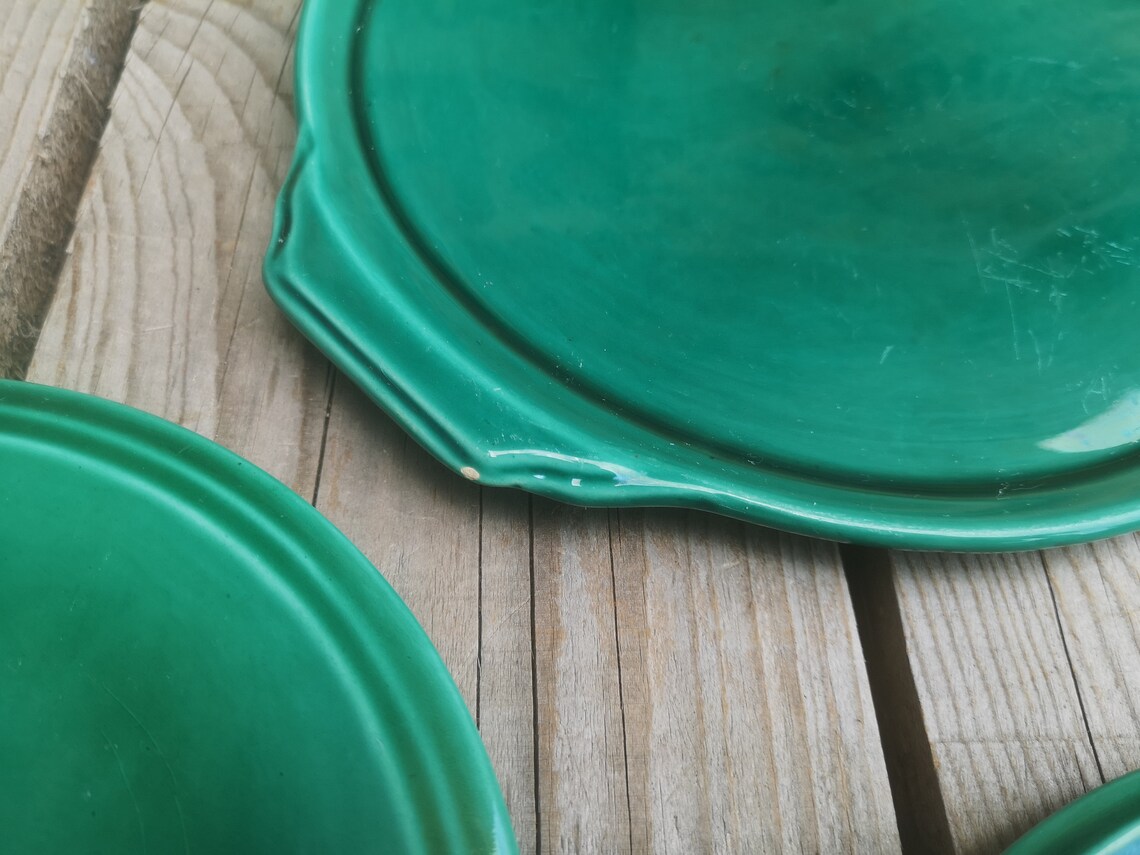 Green Ceramic Dessert Set with 5 Plates and one Round Serving Etsy
