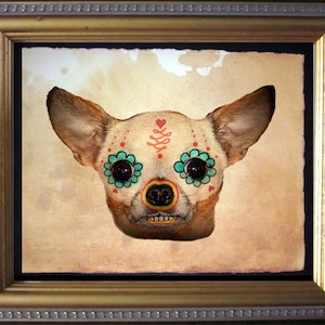 Day of the Dead Chihuahua Vintage Collage Print Tea Stained Paper dog art dog  for her  dog  costume sugar skull xmas  for mom