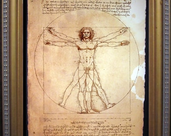 Vitruvian Man Leonardo Da Vinci Anatomy Print on Tea Stained Paper gift for med students gifts for boyfriends christmas gifts for art lover