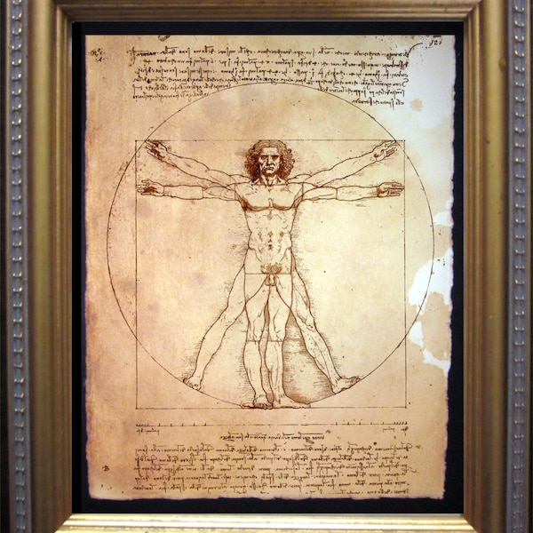 Vitruvian Man Leonardo Da Vinci Anatomy Print on Tea Stained Paper gift for med students gifts for boyfriends christmas gifts for art lover