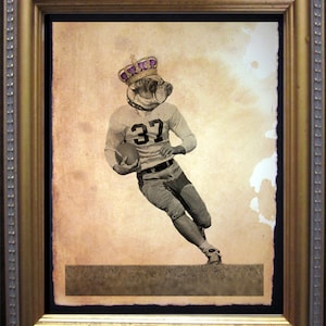 Bulldog Football Player  Duke Dog  Vintage Collage Art Print on Tea Stained Paper dog art  dog s      xmas  for momdog christmas gift