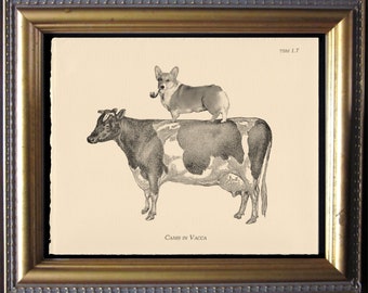 Corgi Riding Cow Vintage Collage Print Dog Art Gift Dog Christmas