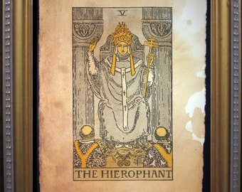 The Hierophant Tarot Card Vintage Art Print Tea Stained Paper card reader divination tool psychic  celestial deck witchcraft magick