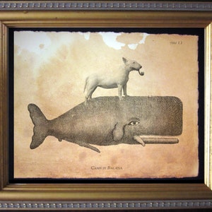 Chien Bull Terrier sur impression d'art de collage de baleines de thé, cadeaux d'art de chien pour elle cadeaux pour petit ami chien cadeaux pour maman pour maman chien cadeau commémoratif