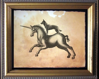 Australian Cattle Dog Riding Unicorn Vintage Collage Print Tea Stained dog art dog    for her novelty  xmas  for momdog christmas gift