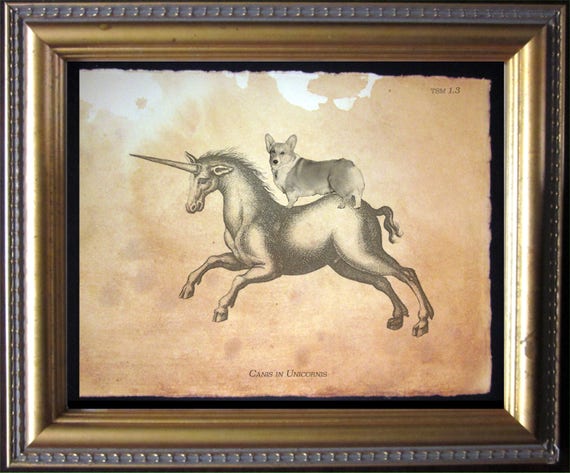 Welsh Corgi Dog Riding Unicorn Vintage Collage Print Tea Stained Paper Dog Art Dog for Pet for Dog Lover Noveltywfh Office Art Etsy