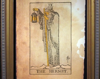 The Hermit Tarot Card Vintage Art Print Tea Stained Paper tarot card reader divination tool psychic  celestial deck witchcraft magick