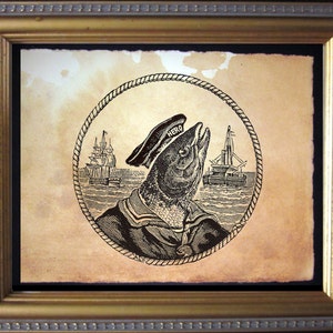 Vintage Style Sailor Fish Art Print, Nautical Wall Decor